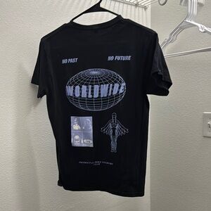 Black Graphic Tee with 'Worldwide' Design